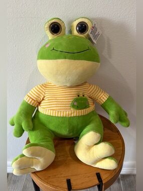 Riky the Frog Toys Plush Green Frog Stuffed Animal with Yellow Striped Shirt